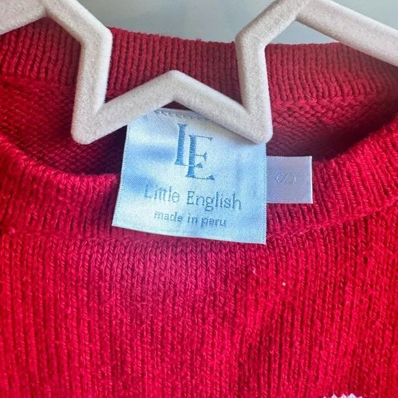 EUC size 8 Little English red bow intarsia sweater